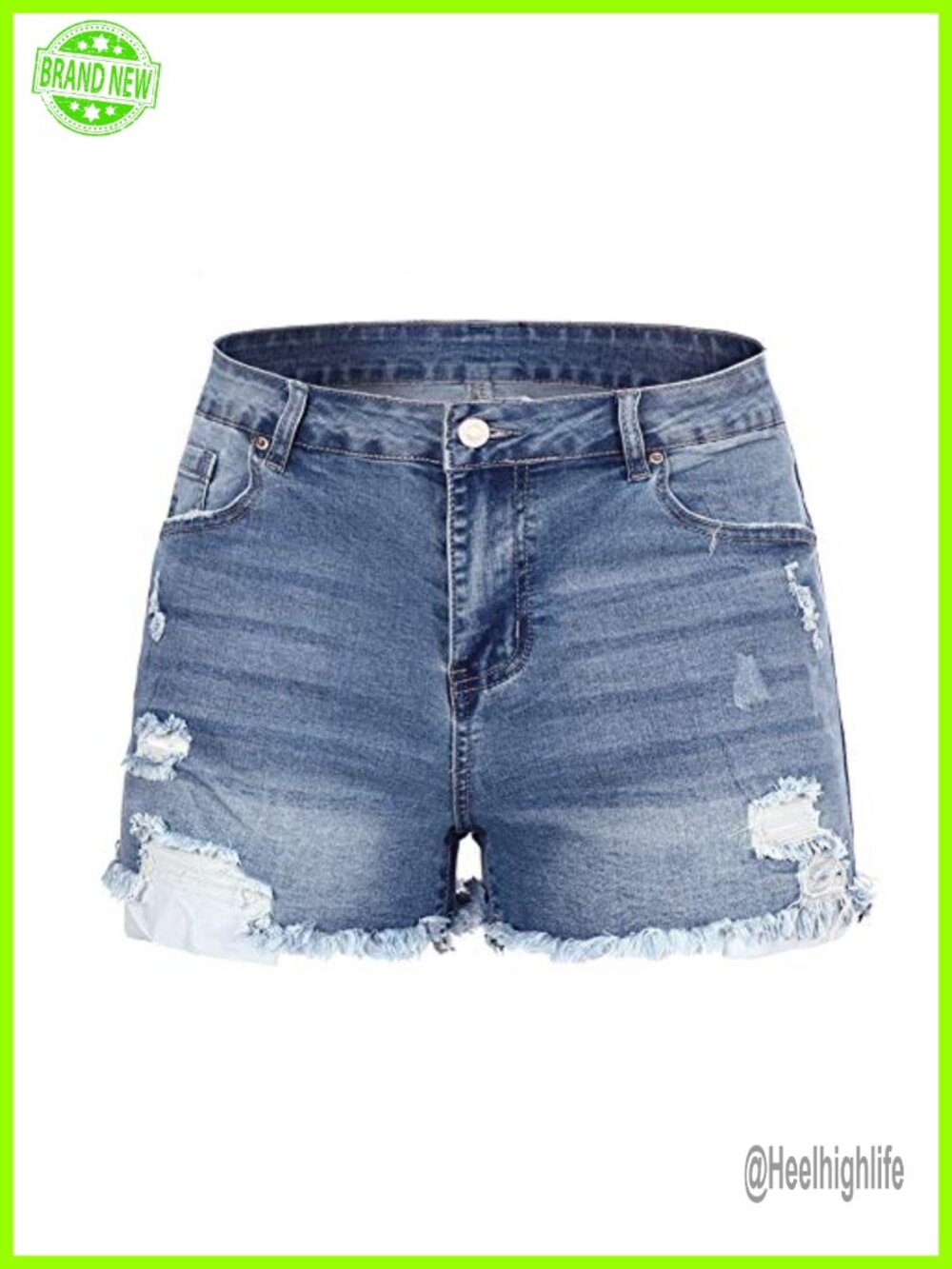 Mid Rise Ripped Stretchy Denim Shorts Frayed Raw Hem Casual Summer